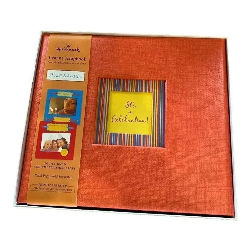 1 Hallmark New ITS A CELEBRATION Instant Scrapbook Orange/Red 20 Predesigned Pag